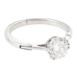 White gold and platinum single stone old cut diamond ring, with expanding hinged shank, diamond approx 1.30 carat