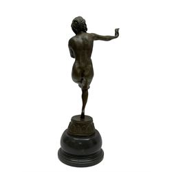 After Claire Jian Robertine Colinet (1880-1950); Art Deco style bronze, modelled as a dancing nude figure upon a marble base, H22cm