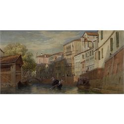 James T Herve D'Egville (British 1806-1880): Working Gondola in a Side Canal Venice, watercolour signed with monogram and dated 1873, 27cm x 52cm