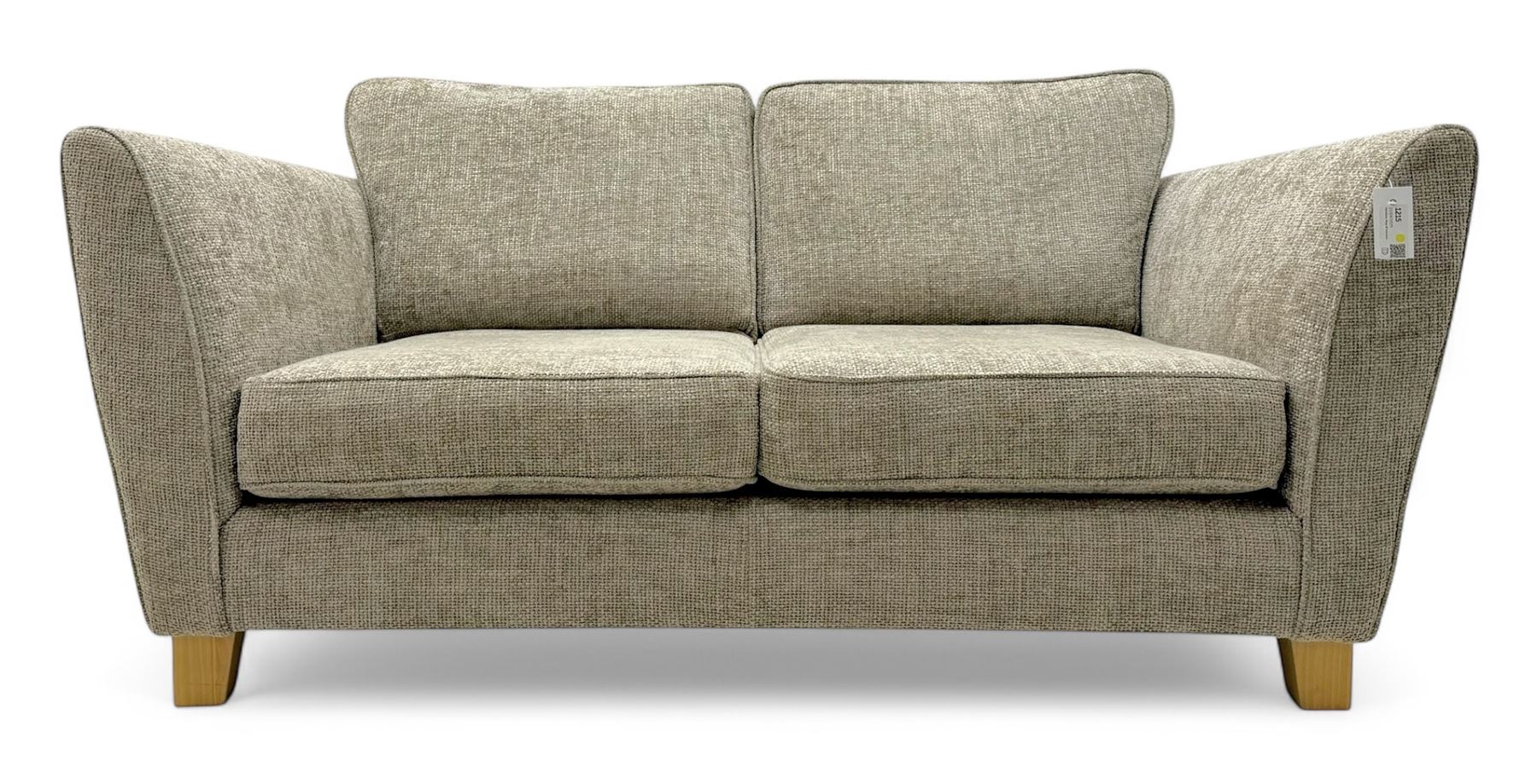 Oak Furnitureland Two seat contemporary sofa upholstered in beige fabric