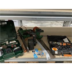 Bosch PSB Li-2 cordless drill, corded chainsaw, hedge trimmer, Worx multi function mini saw and other  - THIS LOT IS TO BE COLLECTED BY APPOINTMENT FROM DUGGLEBY STORAGE, GREAT HILL, EASTFIELD, SCARBOROUGH, YO11 3TX