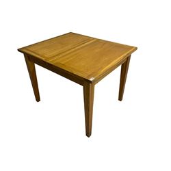 Light oak extending dining table, pull-out action with fold-out leaf, on square tapering supports