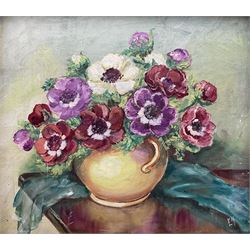 EM (20th century): Summer Flowers, oil on board signed with initials, titled verso 35cm x 39cm