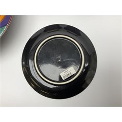 Four pieces of Poole Pottery in Graffiti pattern, comprising pair of vases of baluster form, dish and small plate, with impressed or printed marks beneath, vase H17cm