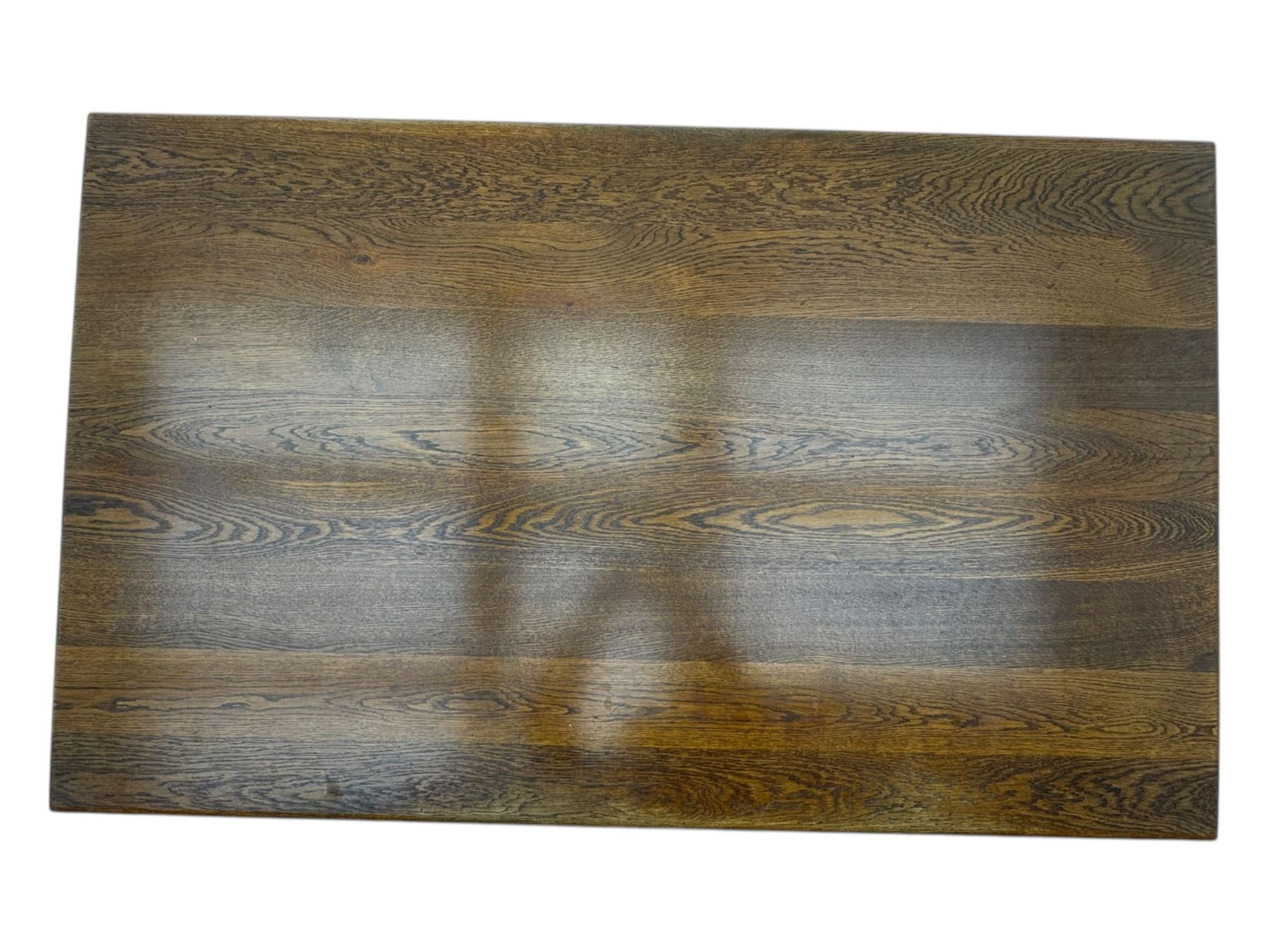 Mid-20th century Dutch oak dining table, rectangular top raised on square supports with tapered sections; four ladderback dining chairs, on turned supports with H-stretchers