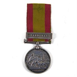Victoria Second Afghan War medal with Kandahar clasp, name erased
