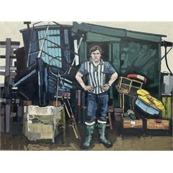 Ian Burke (Northern British 1955-): 'Untitled' - Fisherman, oil on canvas, signed titled and dated '05 verso 76cm x 101cm (unframed) 