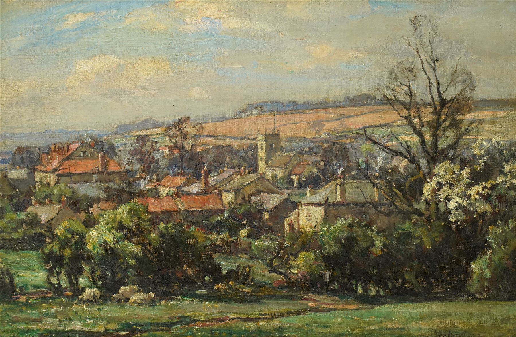Owen Bowen (Staithes Group 1873-1967): Collingham Bridge Near Wetherby - West Yorkshire, oil on canvas signed and dated '28, 40cm x 60cm