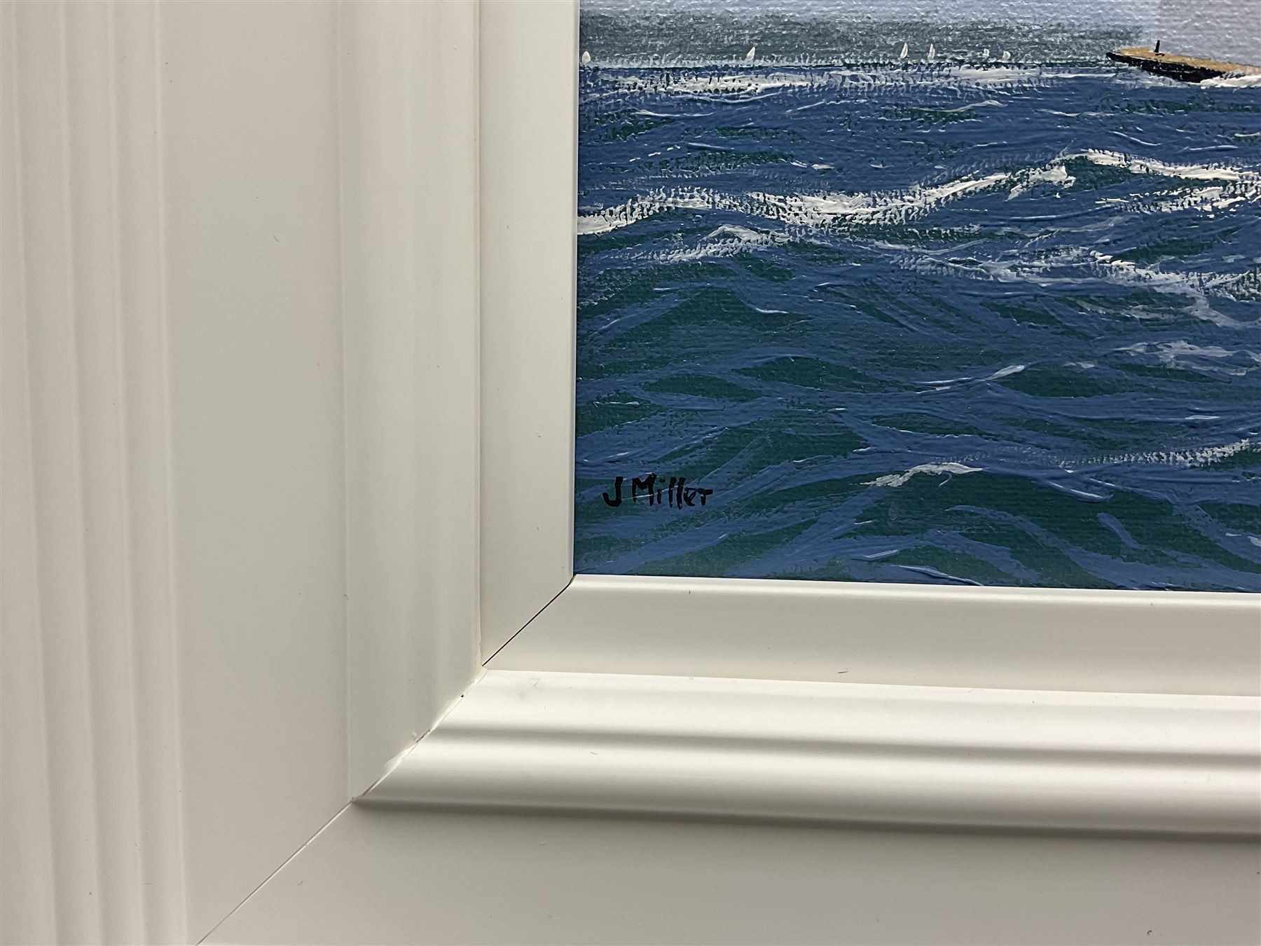 James Miller (British 1962-): 'J Class Regatta - Falmouth 2015', oil on canvas signed, titled verso 31cm x 47cm