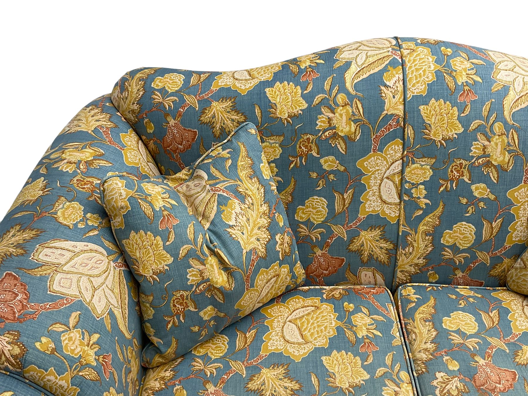 Lincoln House - two seat sofa (W170cm), wingback armchair (W94cm), and armchair (W90cm), upholstered in blue ground fabric with floral pattern
