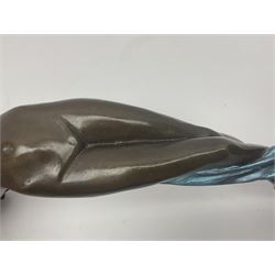 After Joseph Michel Ange Pollet, bronze nude figure of a woman, upon an oval marble base, H46cm