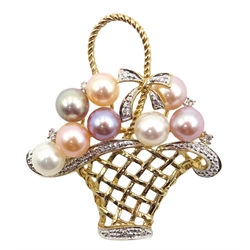  Gold pearl and diamond basket brooch, hallmarked 9ct   