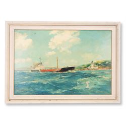Frank Henry Mason (Staithes Group 1875-1965): Ships Portrait 'Petworth' off the Coast, oil on canvas signed 60cm x 90cm
Notes: the tanker Petworth was built for Stephenson Clarke Ltd, by Clelands Ltd, Willington Quay, Tyneside and launched Nov. 1957. Broken up in 1988