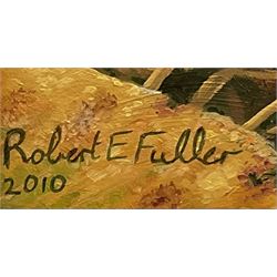 Robert E Fuller (British 1972-): 'Fieldfare Thrush', oil on board signed and dated 2010, original gallery label verso 23cm x 33cm