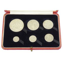 King George V 1927 proof coin set, comprising threepence, sixpence, one shilling, florin, halfcrown and 'wreath' crown, cased