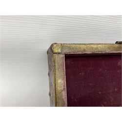 20th century box, decorated in faux leather with the royal coat of arms and GR 1719 to hinged cover, with fleur-de-lis, lion, crown and rose motifs throughout and studs to all edges, opening to reveal a purple velvet interior containing three removable wooden trays, H18.5cm
