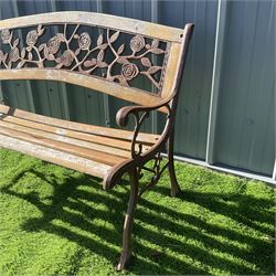 Cast iron an wood slat bench with rose design back rest  - THIS LOT IS TO BE COLLECTED BY APPOINTMENT FROM DUGGLEBY STORAGE, GREAT HILL, EASTFIELD, SCARBOROUGH, YO11 3TX