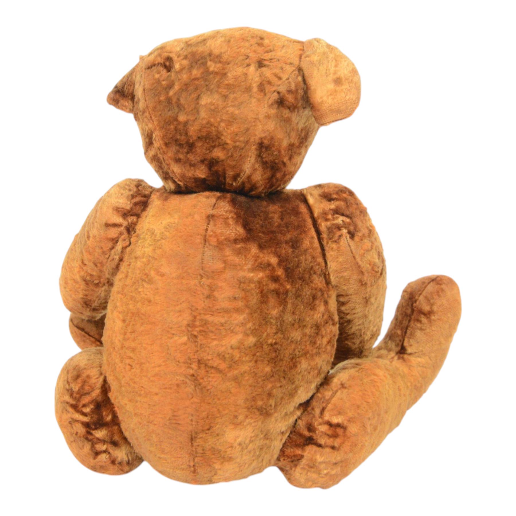 20th century teddy bear, red/brown mohair bear with black plastic eyes, straw filled snout with stitched nose and downturned mount, jointed limbs, swivel head and hump to back, H52cm