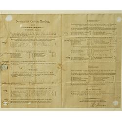 Double page handbill for Newmarket Second October Meeting 1802' printed by Robert Rogers 31cm x 40cm, another 'Newmarket Craven Meeting April 1803' and a single sheet handbill for York Races May 1798 in one frame 45cm x 117cm
 
Provenance: property of a Nobleman