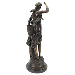 After Hippolyte Francois Moreau (1832-1926), bronzed figure of a a woman and child, signed to base, upon black marble effect plinth, H68cm