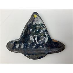 Henry George Murphy (1884-1939), Arts & Crafts enamel panel, of stylised form decorated with a stylised temple on a hill, upon a blue toned ground, H13cm W15cm