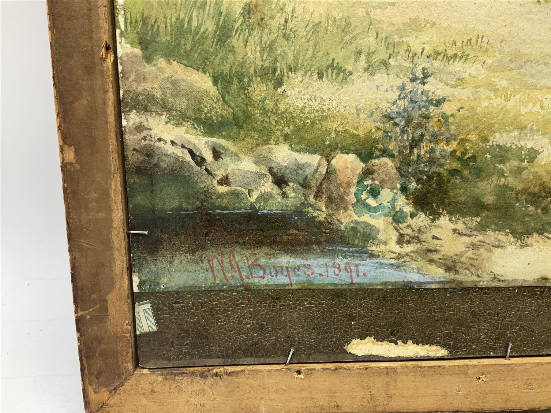 English School (19th century): Country Girl at Dawn, oil on board unsigned, verso William Joseph Boyes (British 1871-1919): 'Woman Feeding Chickens', watercolour signed and dated 1891, 50cm x 39cm