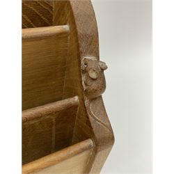 'Mouseman' oak letter rack with three divisions and carved mouse signature, by Robert Thompson of Kilburn