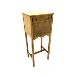 Early 20th century mahogany bedside pot cupboard, single drawer over cupboard, square supports