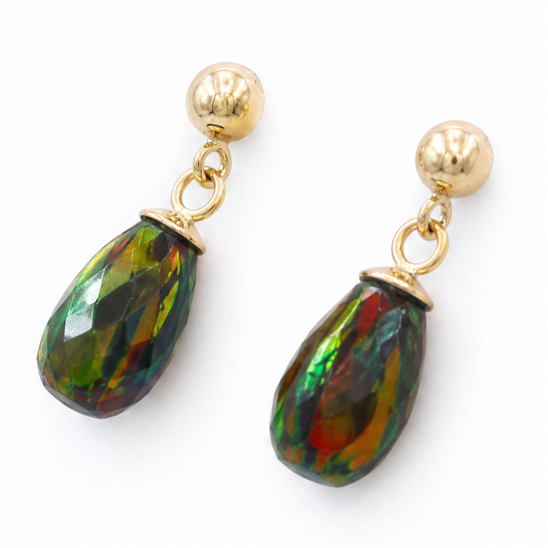 Pair of 9ct gold opal pendant stud earrings, stamped 375