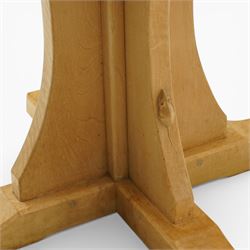 Mouseman - unusual adzed light sycamore wood octagonal dining table of small proportions, the adzed top with chamfered edge, on quadriform base with carved mouse signature, by the workshop of Robert Thompson of Kilburn