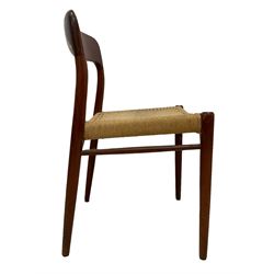 Niels Møller for J L Møllers Møbelfabrik - set of four mid-20th century teak 'Model 75' dining chairs, woven seats