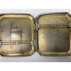 Silver cigarette case, together with a small quantity of silver jewellery, comprising three pendants, one on silver chain, and two silver gilt cufflinks, plus a silver plated bottle stand, and quantity of silver plated and other flatware, etc., in one box, approximate silver weight 100 grams