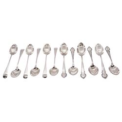 Set of six mid 20th century silver teaspoons with shaped terminals, hallmarked William Yates Ltd, Sheffield 1942, together with a set of six Edwardian silver Old English pattern teaspoons, hallmarked Joseph Rodgers & Sons, Sheffield 1906, approximate total weight 5.60 ozt (174.4 grams)