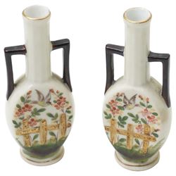 Royal Cauldon R Sanderson bowl, two small handpainted vases, and another vase H16cm (4)