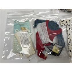 1960s Palitoy Tressy fashion doll, boxed with stand and booklets; four additional Tressy outfits (In The Office, Winter Journey, Winter Sports and Evening Date); two other outfits; and Tressy's Little Sister Toots doll with Style Book and additional outfit