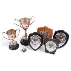 1950s and later cricket trophy cups and plaques, including LT Shipman's CC Winners Carpent...