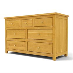 Contemporary light oak chest, rectangular top fitted with three short over four long drawers, on square feet