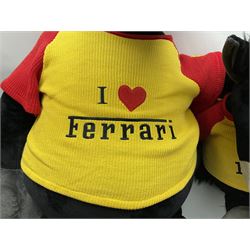 Four large Nici plush toys, comprising of two 'I love Ferrari' horses, with baseball hats, zebra and a black sheep, largest example H115cm 