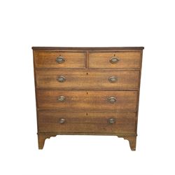 Early 19th century oak chest, fitted with two two short and three long graduating drawers, on bracket feet