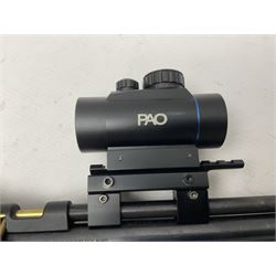 Crosman Model 2250B .22 cal. CO2 rifle, with PAO red dot sight and skeleton stock, serial no.221B76447, L77.5cm overall  NB: AGE RESTRICTIONS APPLY TO THE PURCHASE OF AIR WEAPONS.