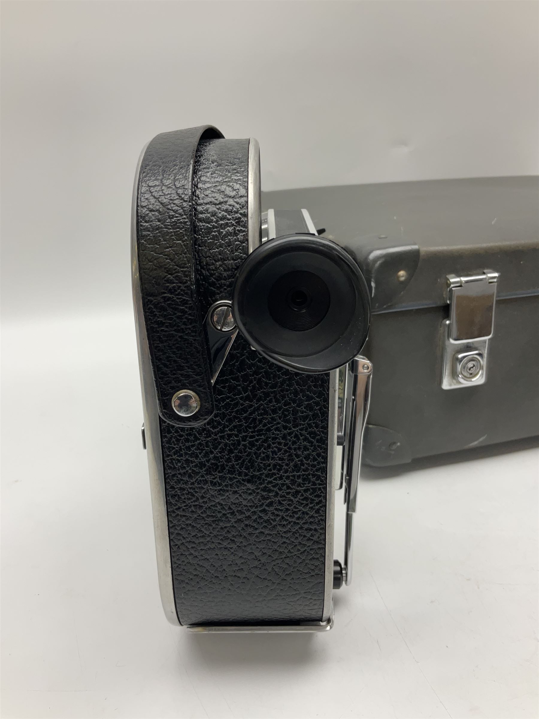 Bolex H16 Reflex camera body, serial no. 136928, with 'Macro-Switar 1:1.9 f=75mm' lens, serial no. 1131474, Switar H16 RX 1:1.6 f=10mm' lens, serial no. 1106324, with hard carry case