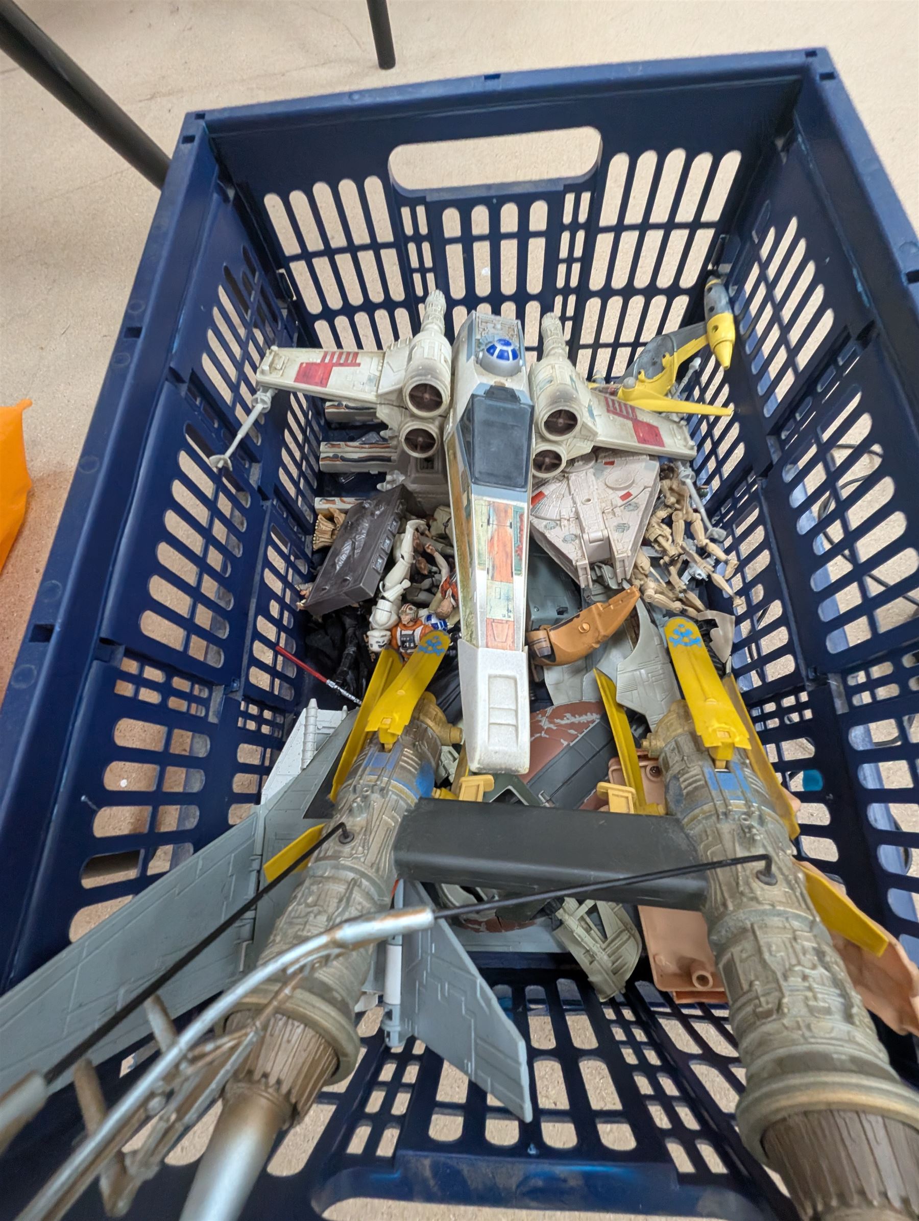 Star Wars figures and playsets, comprising Kenner Millennium Falcon, Galoob Micromachines Death Star, Kenner Dark Vador figure, Kenner Collectors Edition Storm Trooper, kenner Electronic Darth Vader and Hasbro Episode I Qui-Gon Jinn, all boxed and a collection of loose Star Wars figures and vehicles