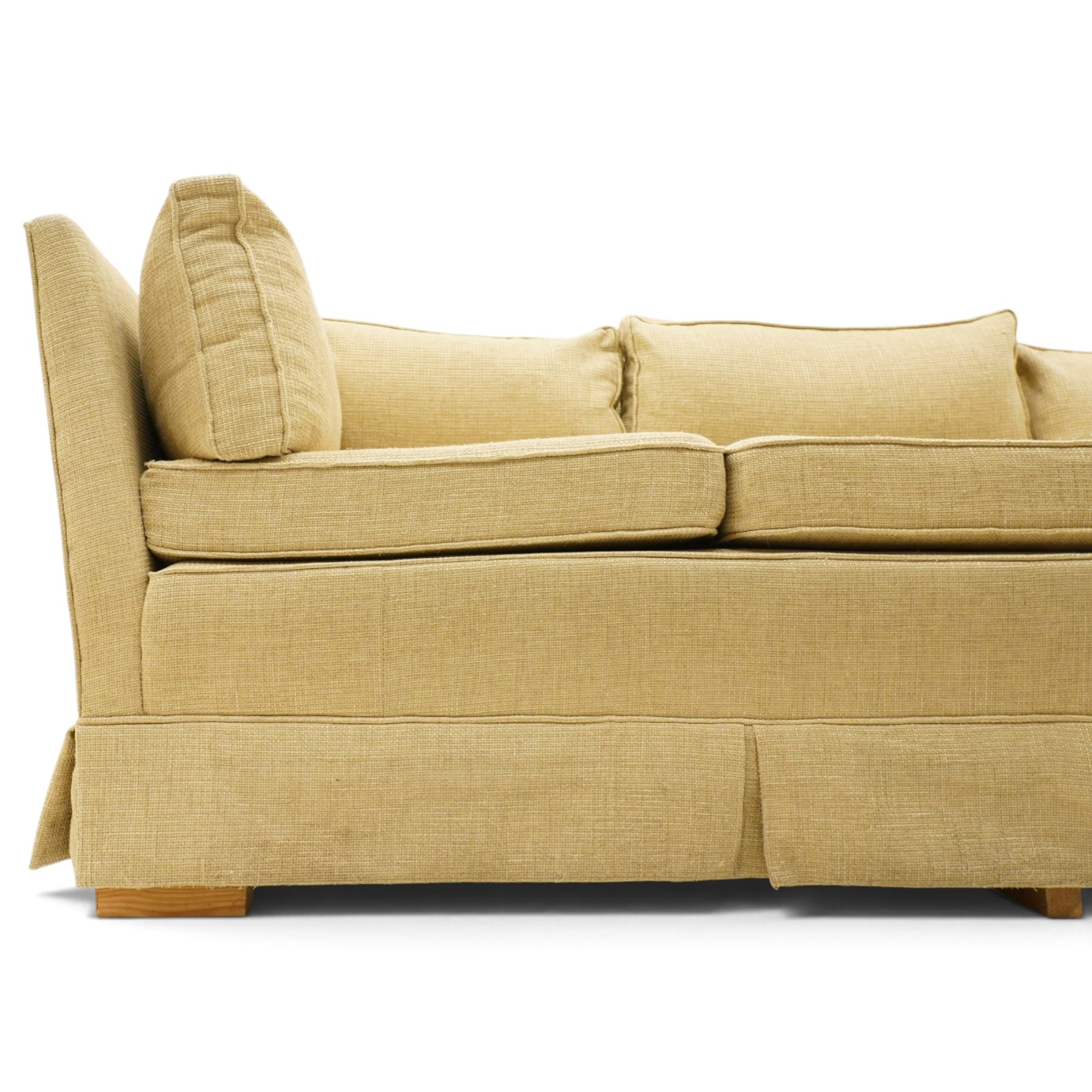 Duresta - three seat sofa of traditional Knole shape, upholstered in neutral tweed-effect fabric with matching seat cushions