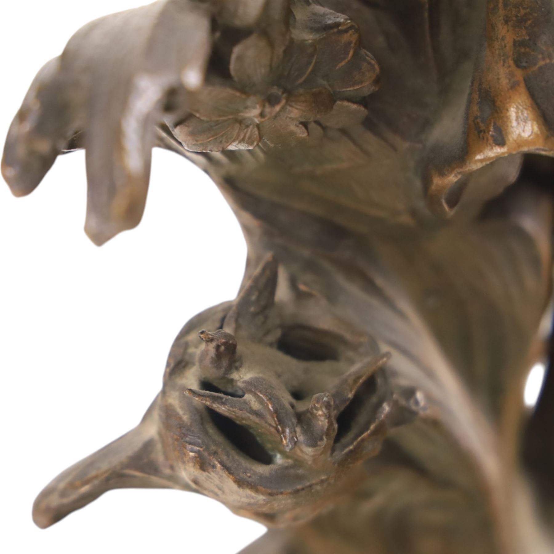 After Moreau, pair of spelter figures Les Bles and Nid de Mesanges