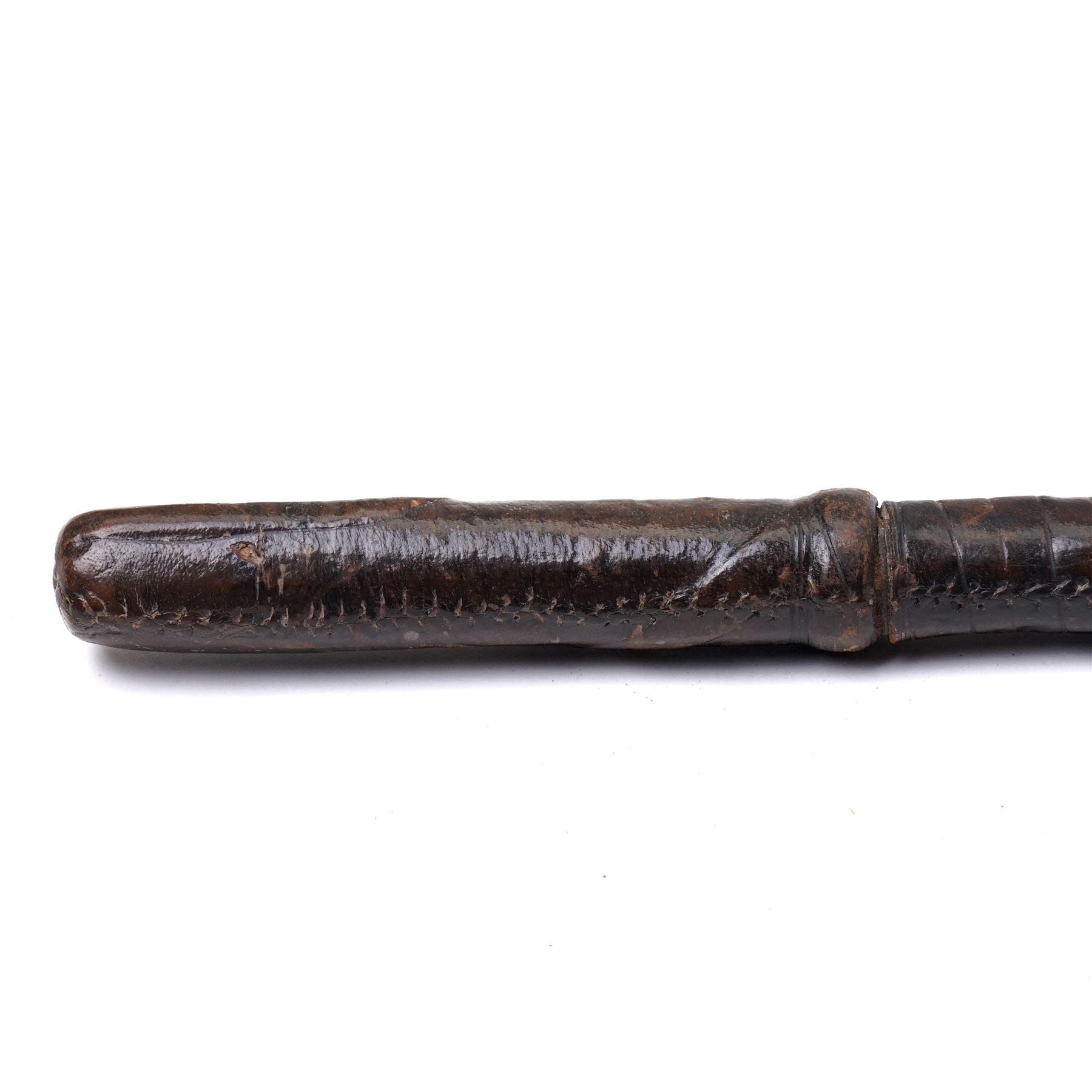 Early 20th century leather covered swagger sword stick, blade length 27cm, overall length 44cm