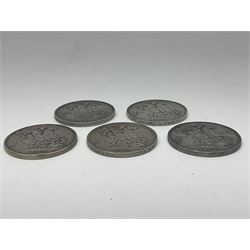 Five Queen Victoria crown coins, dated three 1889, 1897 and 1900 (5)
