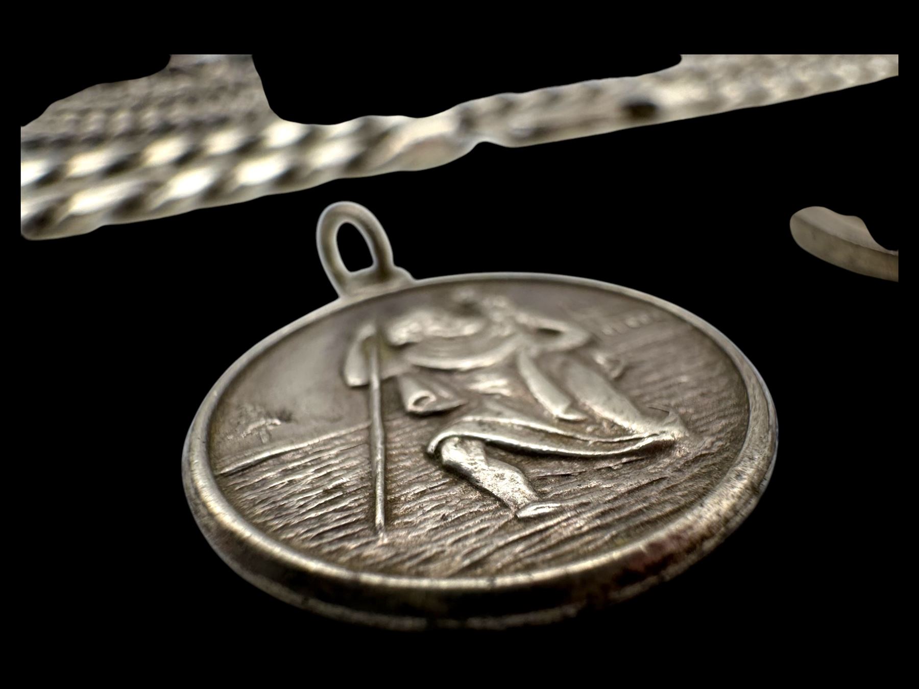 Rotary 9ct gold wristwatch on leather strap, silver jewellery including Albert chain, rings, blue john pendant, charms and chains etc