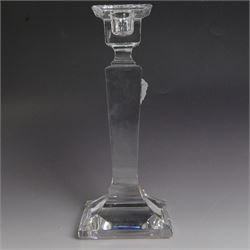 Rosenthal Versace pair of glass candlesticks, of square form, with candles and in original box, H25cm