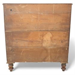 19th century mahogany bow-front chest, with two short over three long graduated drawers, fitted with turned wooden knobs, raised on turned bun feet