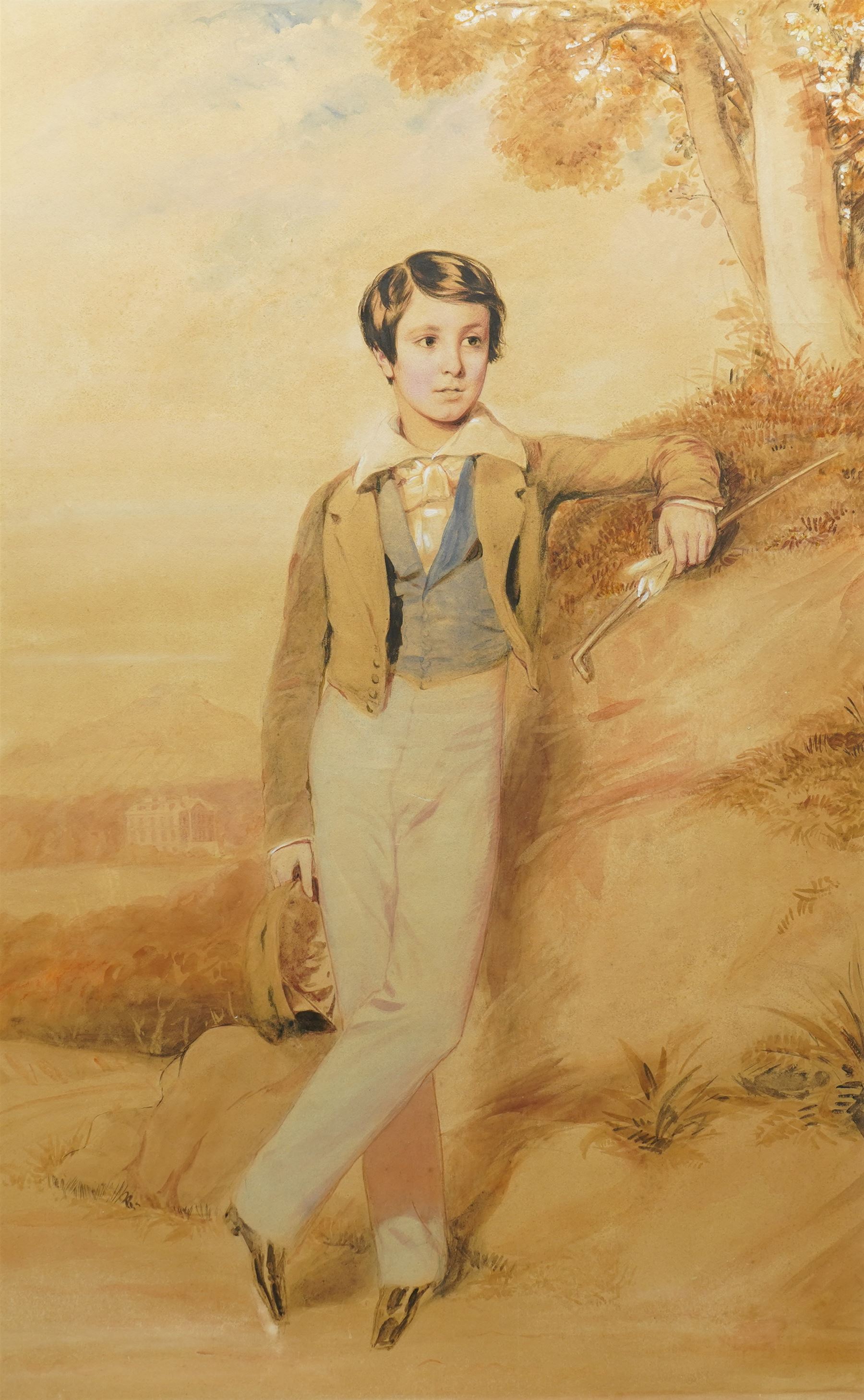Attrib. George Richmond (British 1809-1896): Full-length Portrait of a Boy, watercolour unsigned 65cm x 41cm